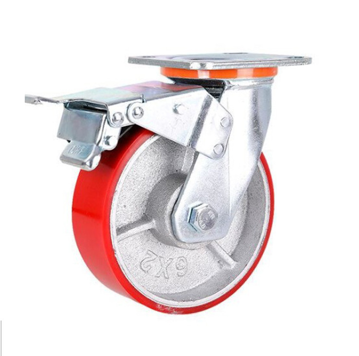 heavy duty cast iron core caster wheels Pu wheel industrial caster