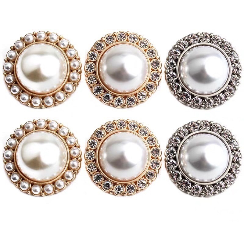 Small Fragrance Pearl Rhinestone Metal Buttons Ladies Cashmere Coat Blazer Shirt Button for Blazer Suits Coat Uniform Button