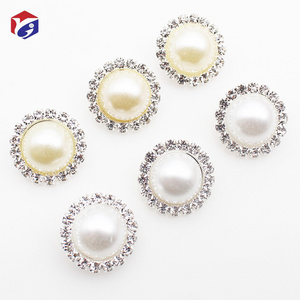 Retro Vintage Round Crystal Ivory Faux Pearl Rhinestone Button  for Jacket Suit Coat Metal Stone Diamond Sliver Buttons