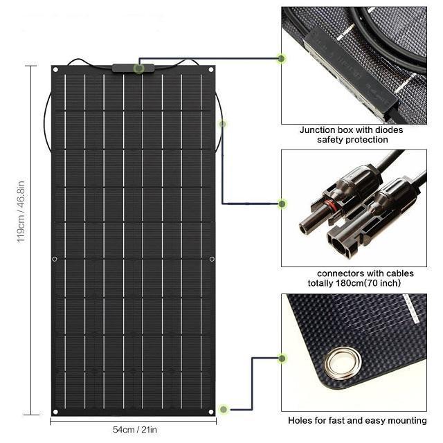 Oem Customize High Efficiency 50W 100W 120W 150W 200W 275W 300W Semi Solar Flexible Panel Kit For 5V 12V Battery