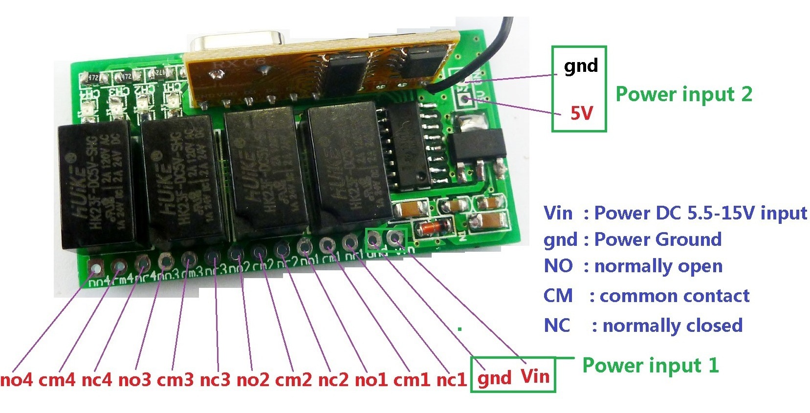 CE031 Super Mini DC 5V 9V 12V 433.92M 4 Channel RF Wireless Remote Control Relay Switch for PT2262 EV1527 Fixed Learning Code