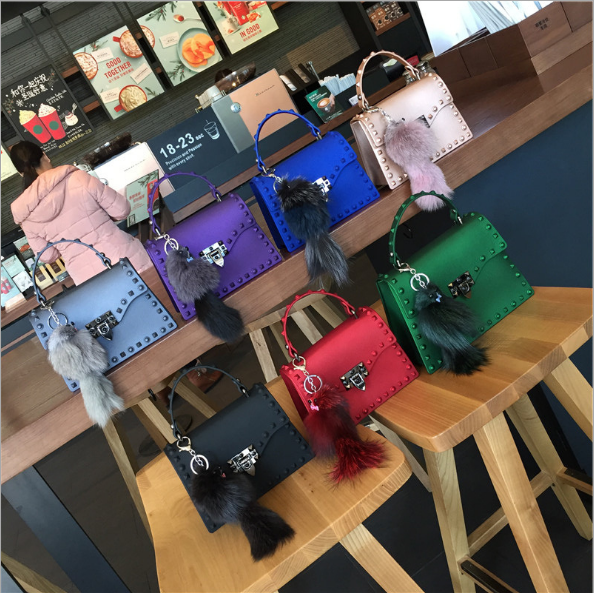 new design large capacity rivet handbag wholesale  pvc jelly rivet ladies bag solid color fashion women handbags