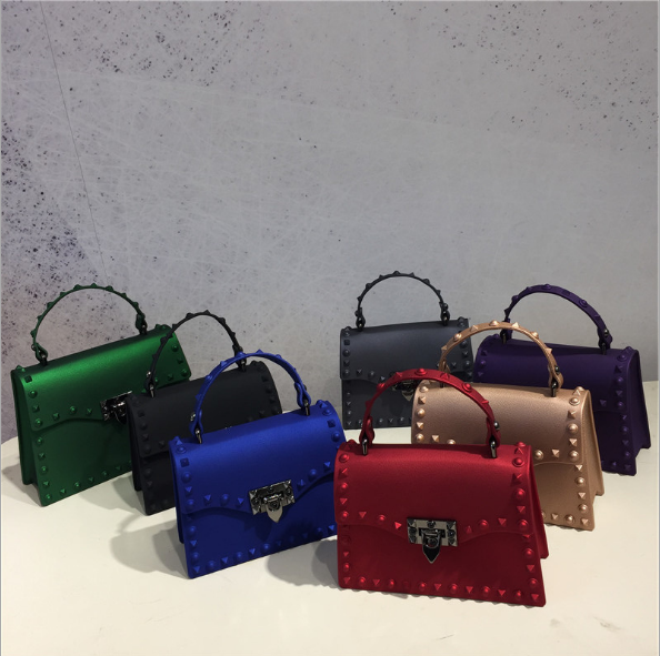 new design large capacity rivet handbag wholesale  pvc jelly rivet ladies bag solid color fashion women handbags