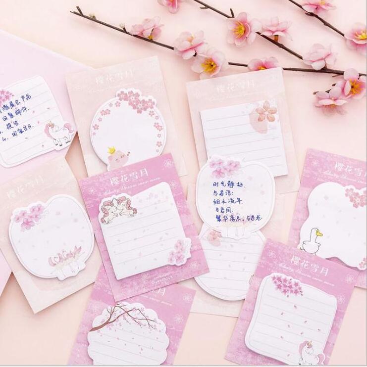 Pink Animal Sakura Flower Sticky Notes Notepad Unicorn Flamingo Memo Paper School Office Supply