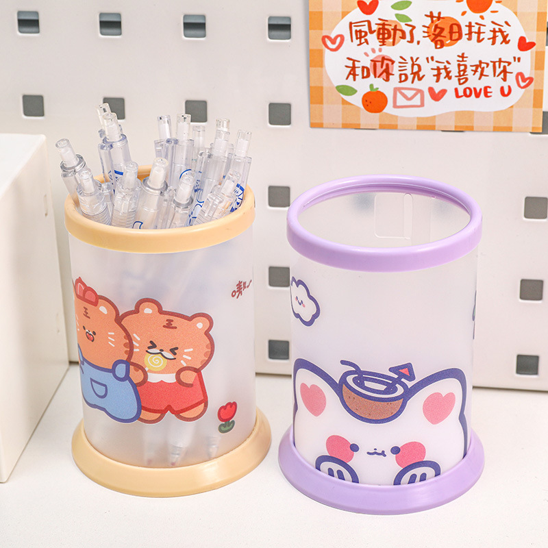 New Products Folding Plastic Office Cute Cartoon Pen Holder Storage Desk PP Pencil Holder Office Organizer Assemble Stationery