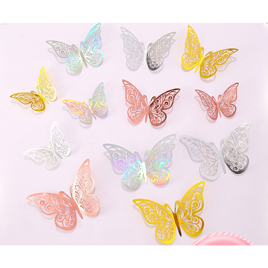 12 Pcs 3D Sticker Decoration Paper Butterfly Decorative Stickers Sheets DIY Wall Butterfly Decoration Background Wall Decal