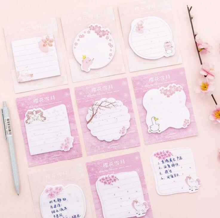 Pink Animal Sakura Flower Sticky Notes Notepad Unicorn Flamingo Memo Paper School Office Supply