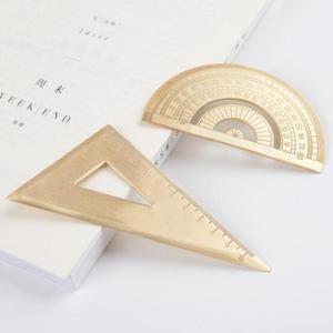 Thick Gold Copper/Brass Scale Ruler Metal Triangle Rulers Custom Logo Triangular Ruler 360 degree Angel Protractor