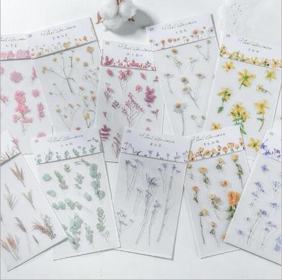 10 Styles Creative PET Dried Flower Sticker Decorative Sticker Leaves Plants Planner Diary Scrapbook Photo Album