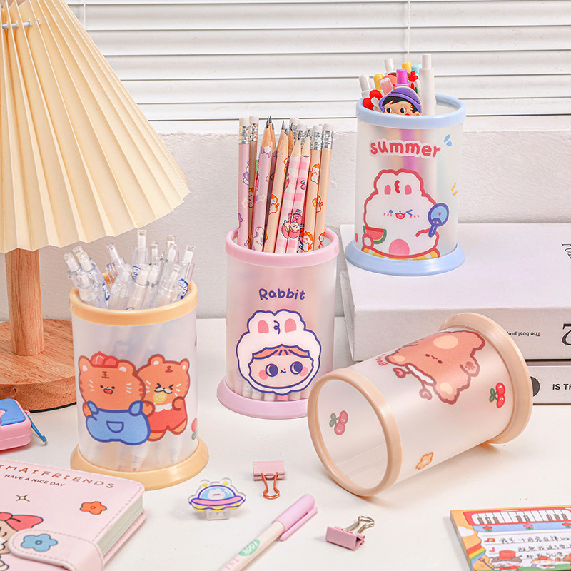 New Products Folding Plastic Office Cute Cartoon Pen Holder Storage Desk PP Pencil Holder Office Organizer Assemble Stationery