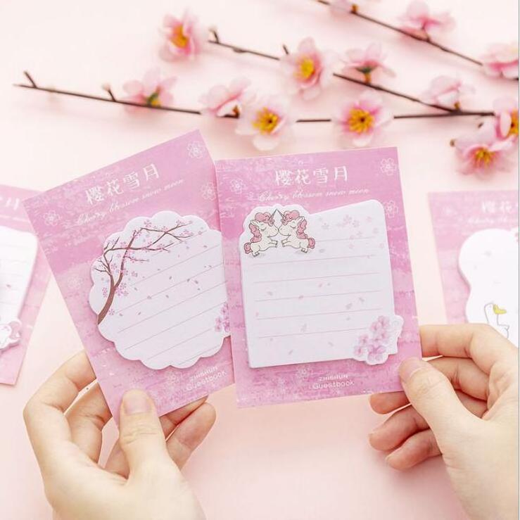 Pink Animal Sakura Flower Sticky Notes Notepad Unicorn Flamingo Memo Paper School Office Supply