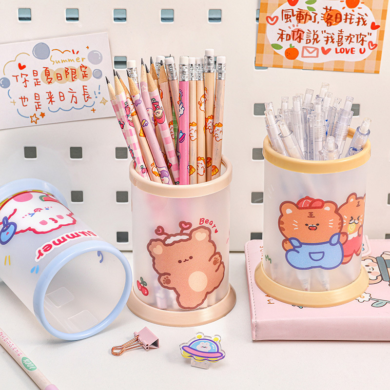 New Products Folding Plastic Office Cute Cartoon Pen Holder Storage Desk PP Pencil Holder Office Organizer Assemble Stationery