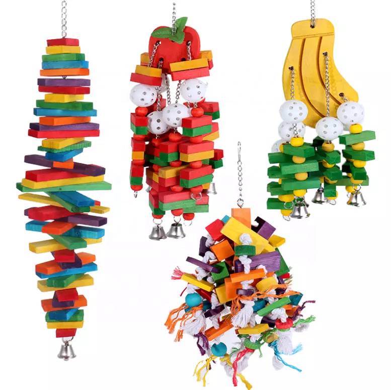 Hot selling toys Extra Large Bird Parrot Toys set Multicolored Natural Wooden Blocks Tearing Toys for Birds Parrots