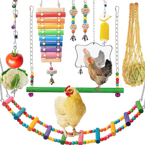 Hot Sale 8pcs Pet chicken parrot bird toy set ladder swing Chicken Coop Toys with Swing Xylophone Mirror for Hens Bird Parro