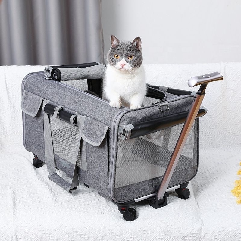 Manufacturer OEM Detachable Portable Soft-sided Airline Approved Dog Cat pet carriers & travel products with Wheels