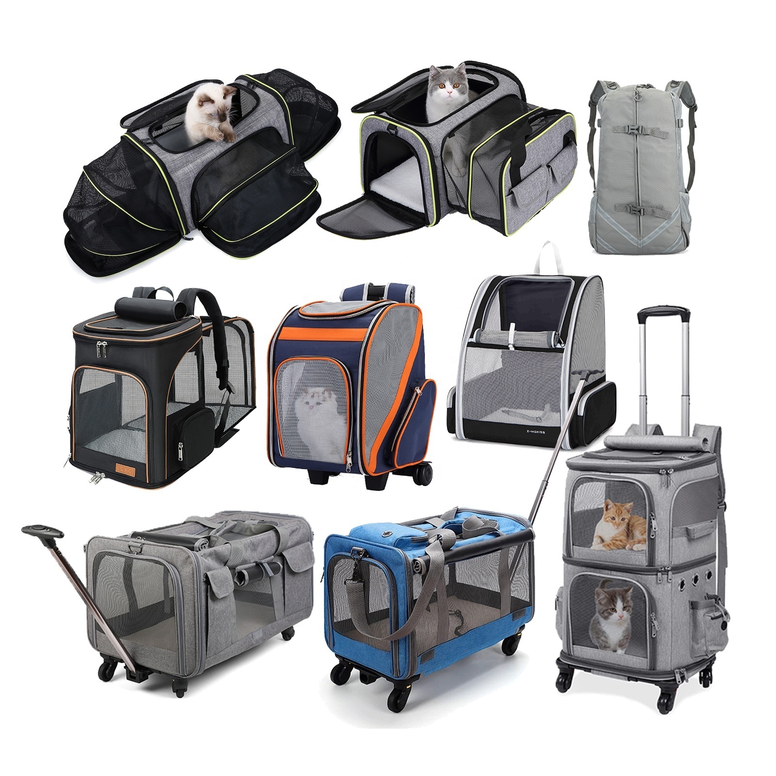 Manufacturer OEM Detachable Portable Soft-sided Airline Approved Dog Cat pet carriers & travel products with Wheels