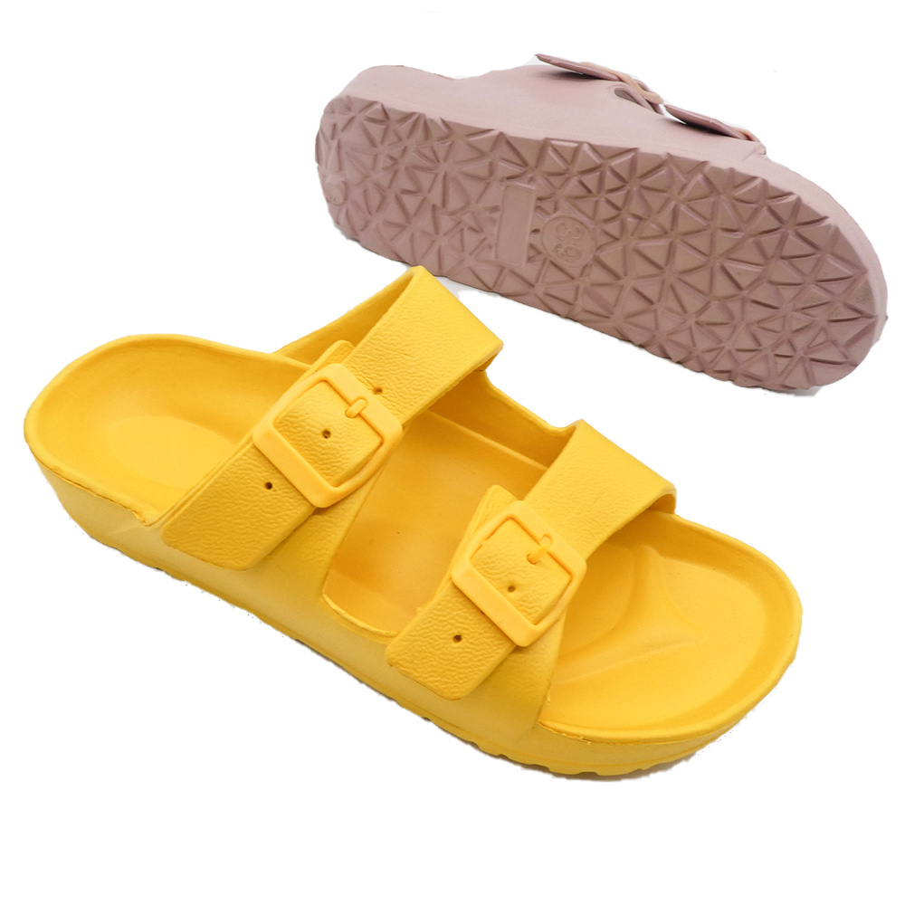 HEVA woman sandal Double Buckle  Women Wear soft-soled beach flats over stylish thick soled Roman Pillow Slippers clogs shoes