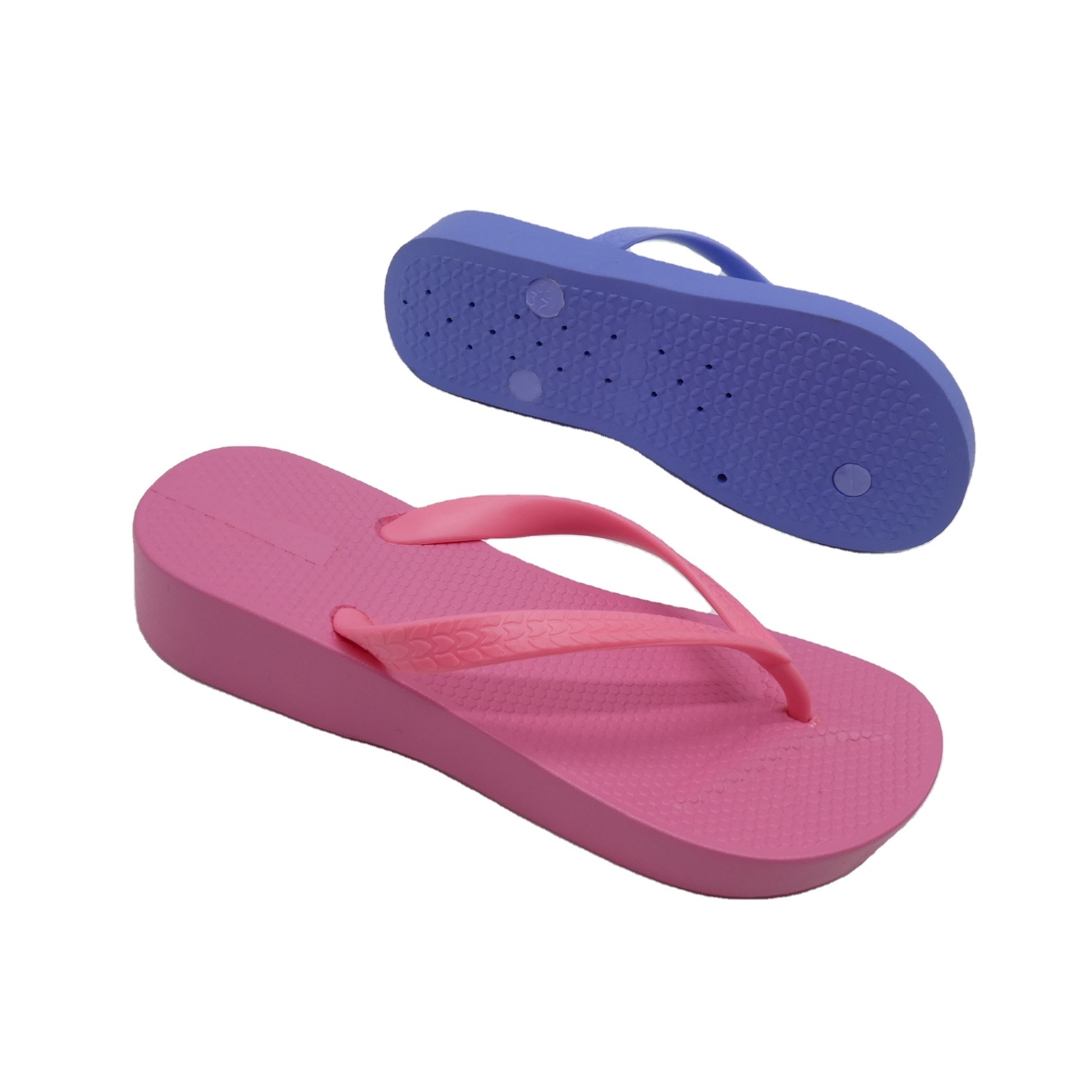 Custom Logo Print PVC Slide Bulk Women Slipper Shoes Solid Color Wedge Flip Flops Plastic Slippers