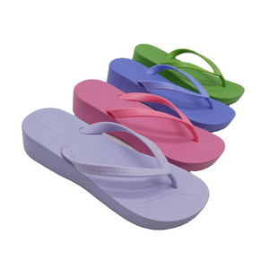 Custom Logo Print PVC Slide Bulk Women Slipper Shoes Solid Color Wedge Flip Flops Plastic Slippers