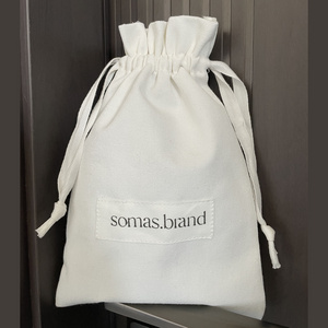 Custom Logo Printed Cotton Linen Soap Candle Pouch White Beige Drawstring Cotton Gift Dust Bag