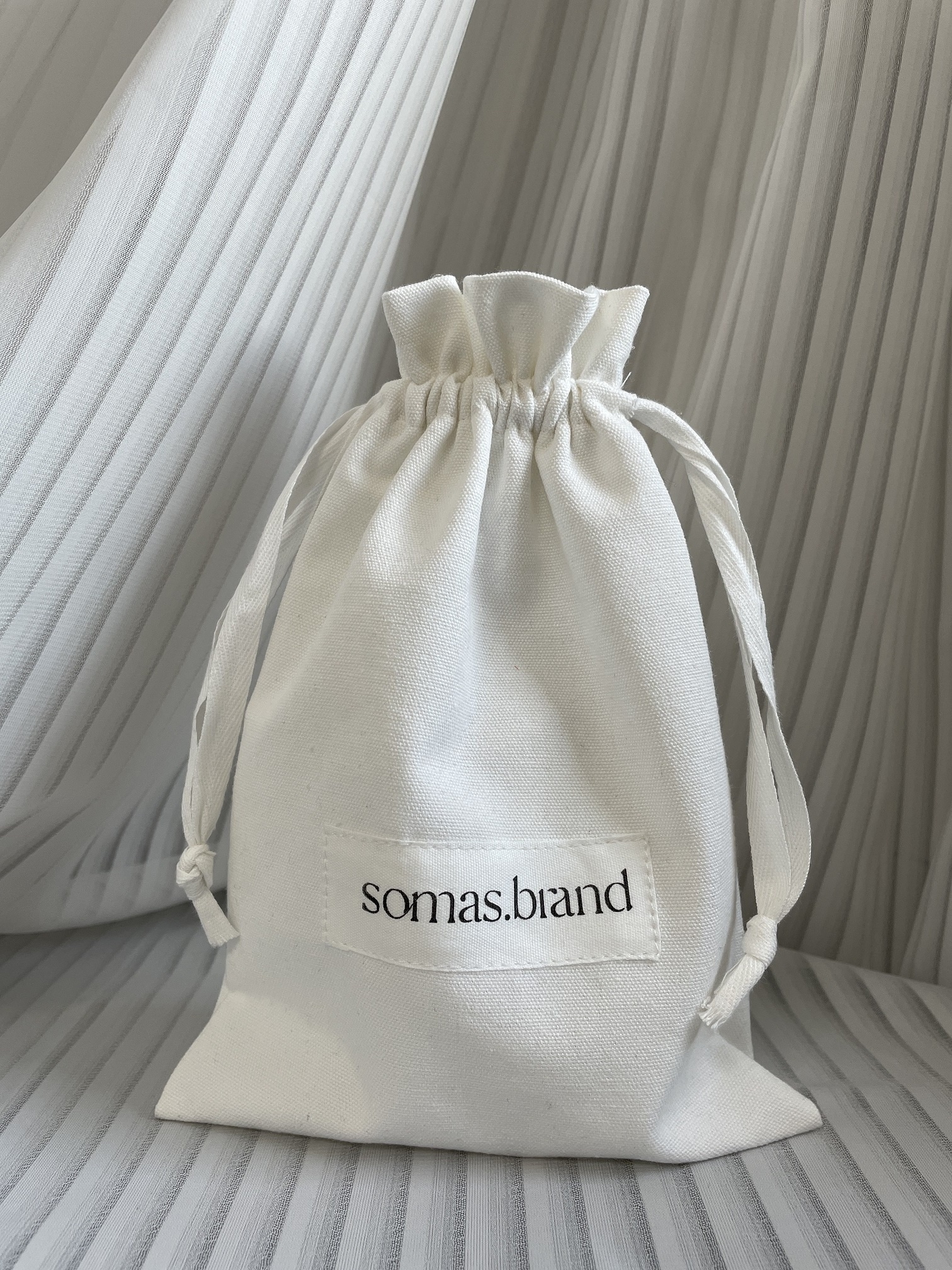 Custom Logo Printed Cotton Linen Soap Candle Pouch White Beige Drawstring Cotton Gift Dust Bag