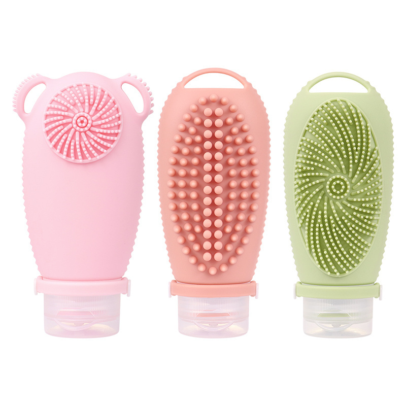 2024 New Trending Products 100ml Reusable Leakproof Squeeze Empty Travel Toiletry Shampoo Silicone Bottles with Brush for travel