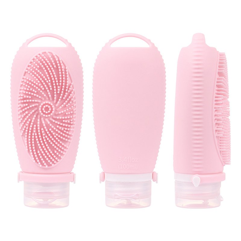 Trend Products 2024 New Arrival 100ML 2-in-1 Portable Reusable Silicone Body Wash Travel Bottle Cleaner Brush for On-the-Go Kits