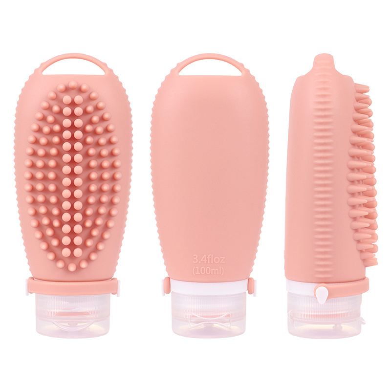 2024 New Trending Products 100ml Reusable Leakproof Squeeze Empty Travel Toiletry Shampoo Silicone Bottles with Brush for travel