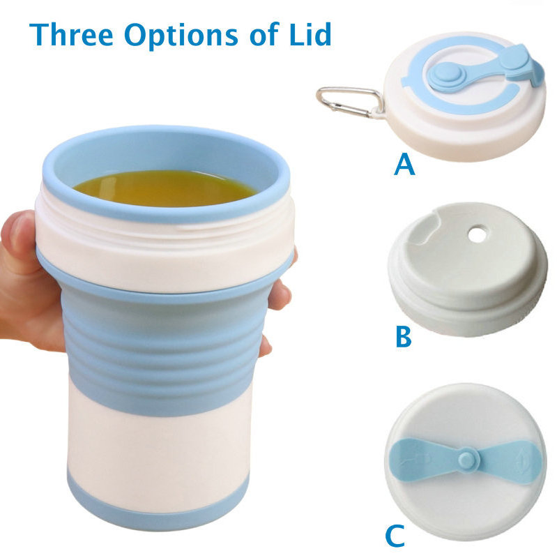 Custom Traveling Cup 550ML Portable Reusable Silicon Folding Collapsible Cup Silicone Travel Coffee Cups Mug with Lid and Straw