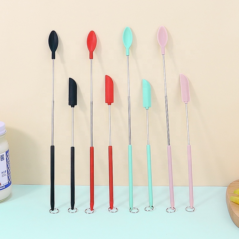 Wholesale Reusable Woman Silicone Telescopic Spatula Scooping Spoon Set Makeup Spatula for Cream Cosmetic