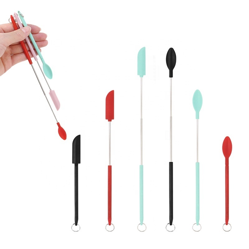 Wholesale Reusable Woman Silicone Telescopic Spatula Scooping Spoon Set Makeup Spatula for Cream Cosmetic