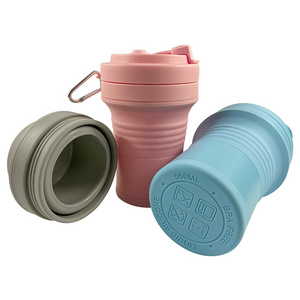 Portable 550ml silicon cup retractable reusable silicone travel collapsible office use folding tea cup coffee mug cups for gifts