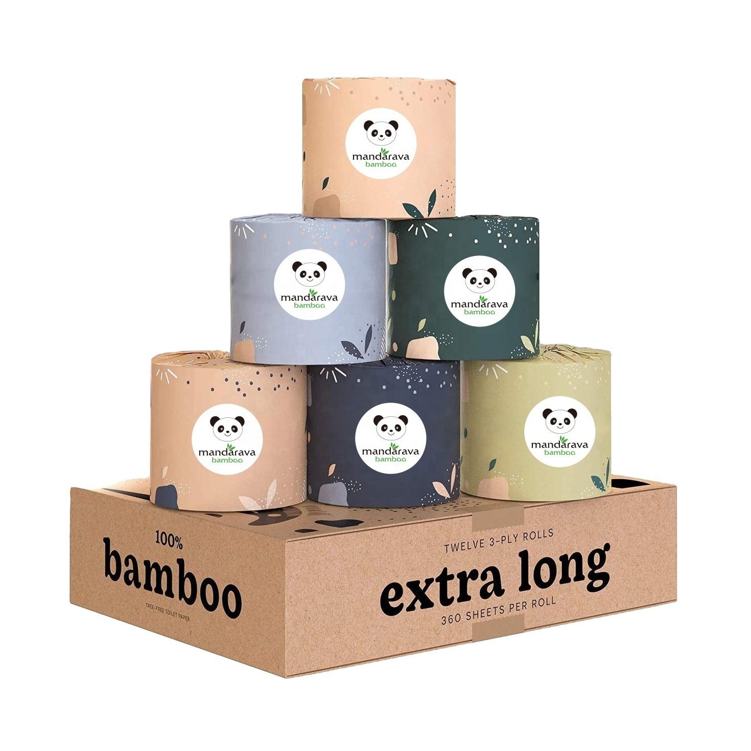 3 PLY  Eco Friendly Sustainable Toilet Tissue 12 Double Rolls 360 Sheets Per Roll Septic Safe Bamboo Toilet Paper