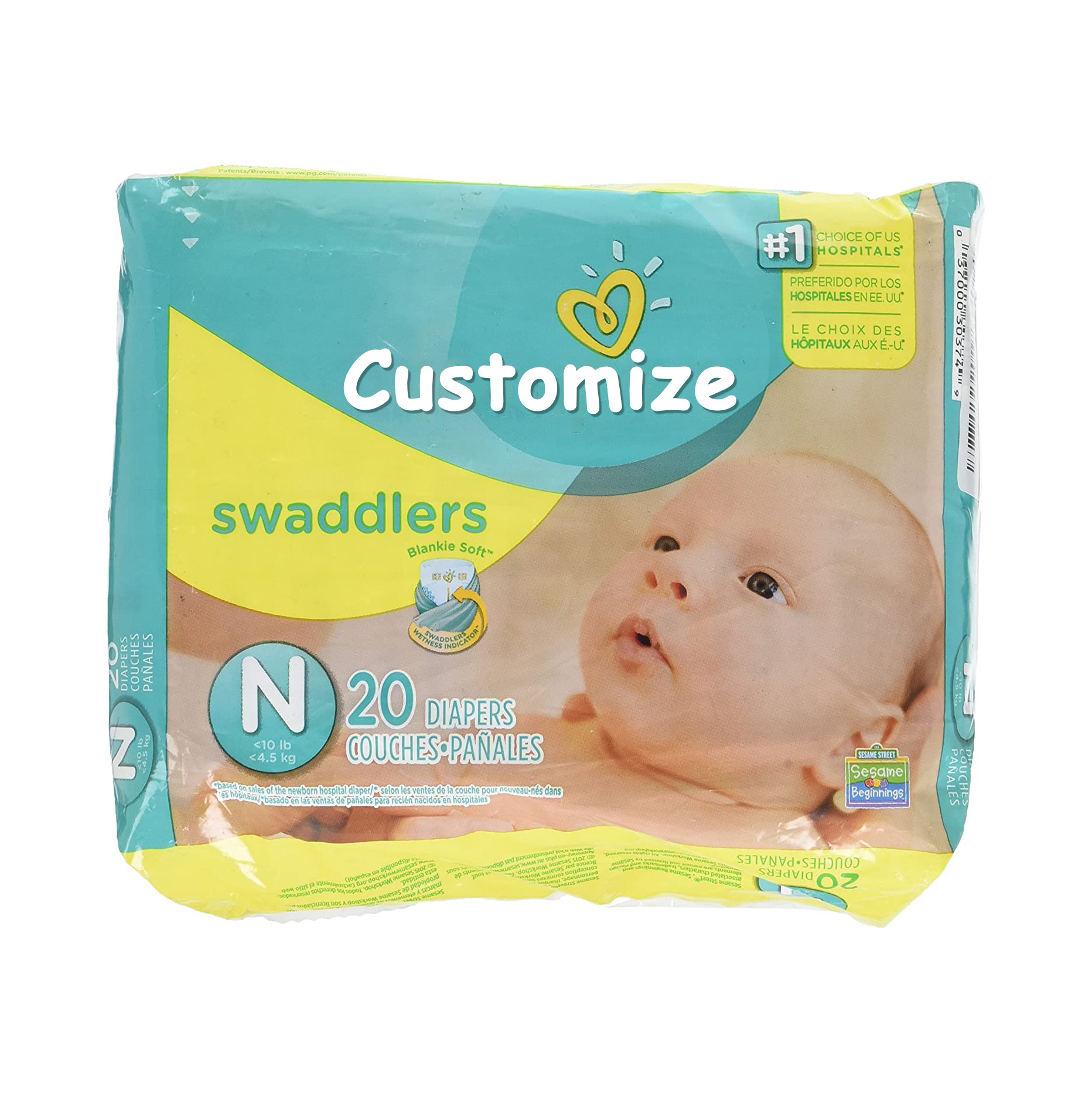 Hypoallergenic Baby Diapers Size Newborn Wholesale Baby Diapers Highly Absorbent Wholesale Disposable Customized Printed 20ft