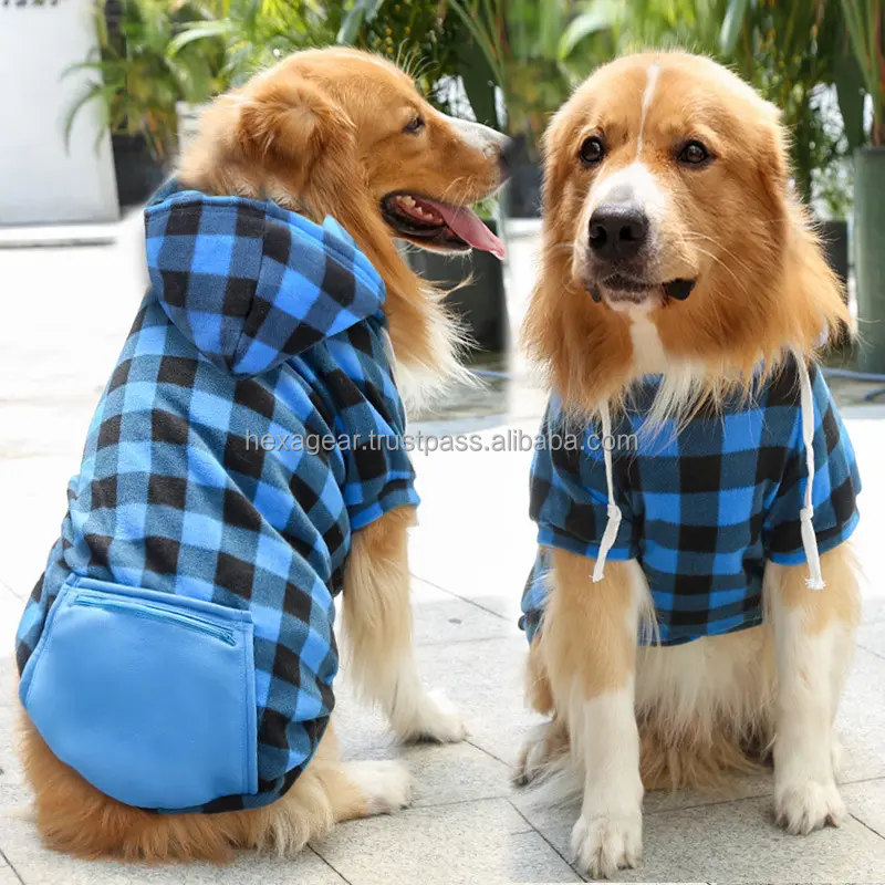 Hexa Latest Premium Collection 2024 Wholesales Plaid Dog Hoodie Pet Clothes With Hat Dog Hoodie With Pocket