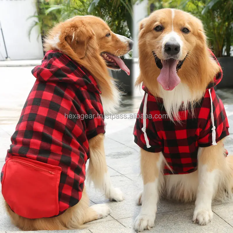 Hexa Latest Premium Collection 2024 Wholesales Plaid Dog Hoodie Pet Clothes With Hat Dog Hoodie With Pocket