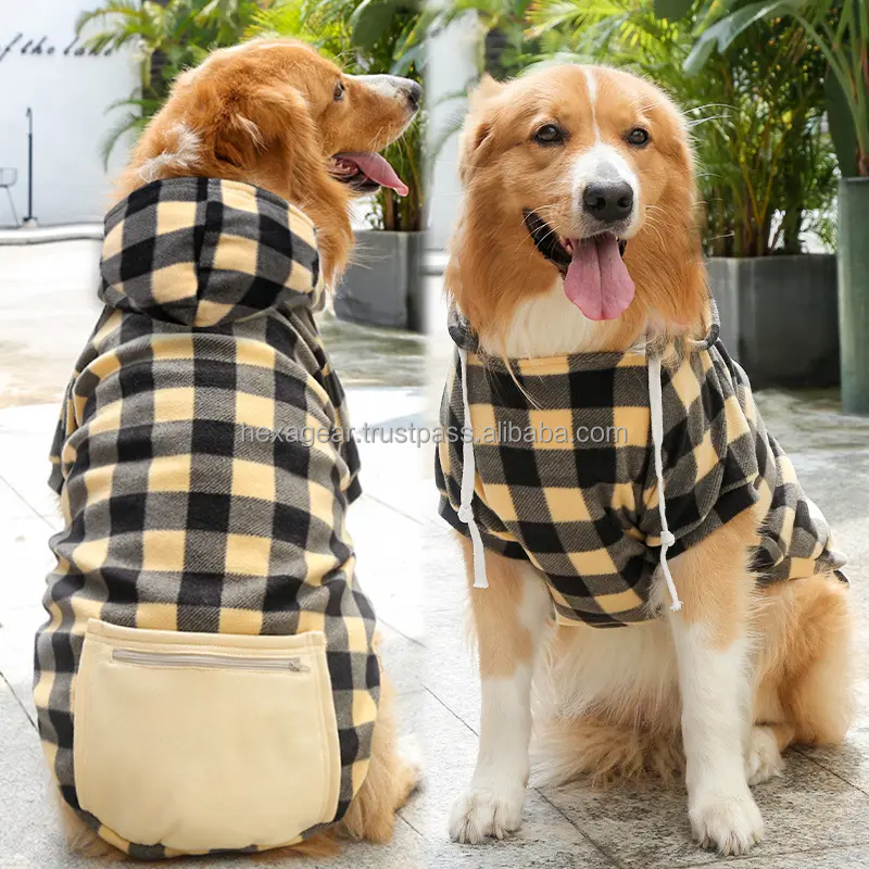 Hexa Latest Premium Collection 2024 Wholesales Plaid Dog Hoodie Pet Clothes With Hat Dog Hoodie With Pocket