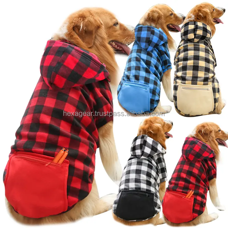 Hexa Latest Premium Collection 2024 Wholesales Plaid Dog Hoodie Pet Clothes With Hat Dog Hoodie With Pocket