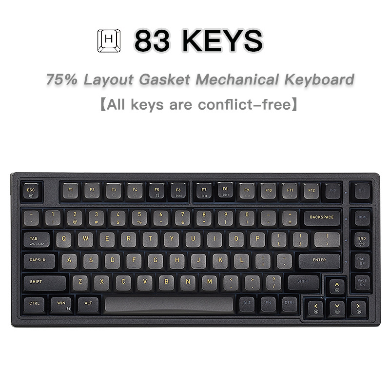 75 Percent 83 Keys Gasket Bluetooth 2.4Ghz Wireless Red Switch Hot Swap RGB Backlit Mechanical Gaming Keyboard For Desktop