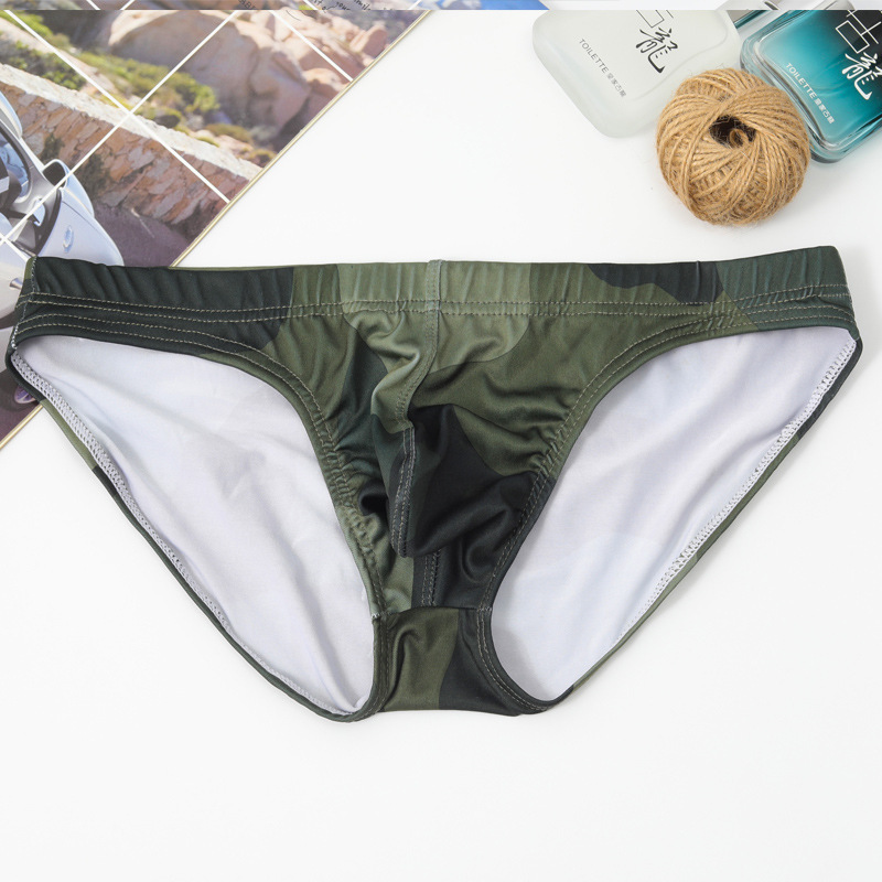 2021 New Styling Briefs Bulge Pouch Men's Underwear with Comfort Nylon Sexy U Convex Bikini Camouflage Briefs and Thongs for Men