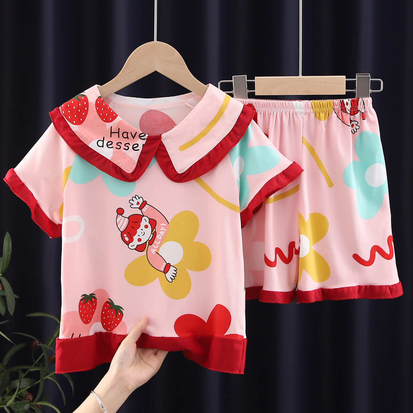 2022 New Summer Short Sleeved Children's Pajamas Princess Style 2 Piece Cartoon Sleepwear Teen Girls Kids Lovely Pajamas