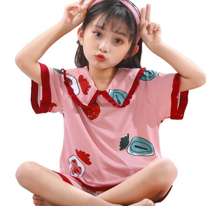 2022 New Summer Short Sleeved Children's Pajamas Princess Style 2 Piece Cartoon Sleepwear Teen Girls Kids Lovely Pajamas