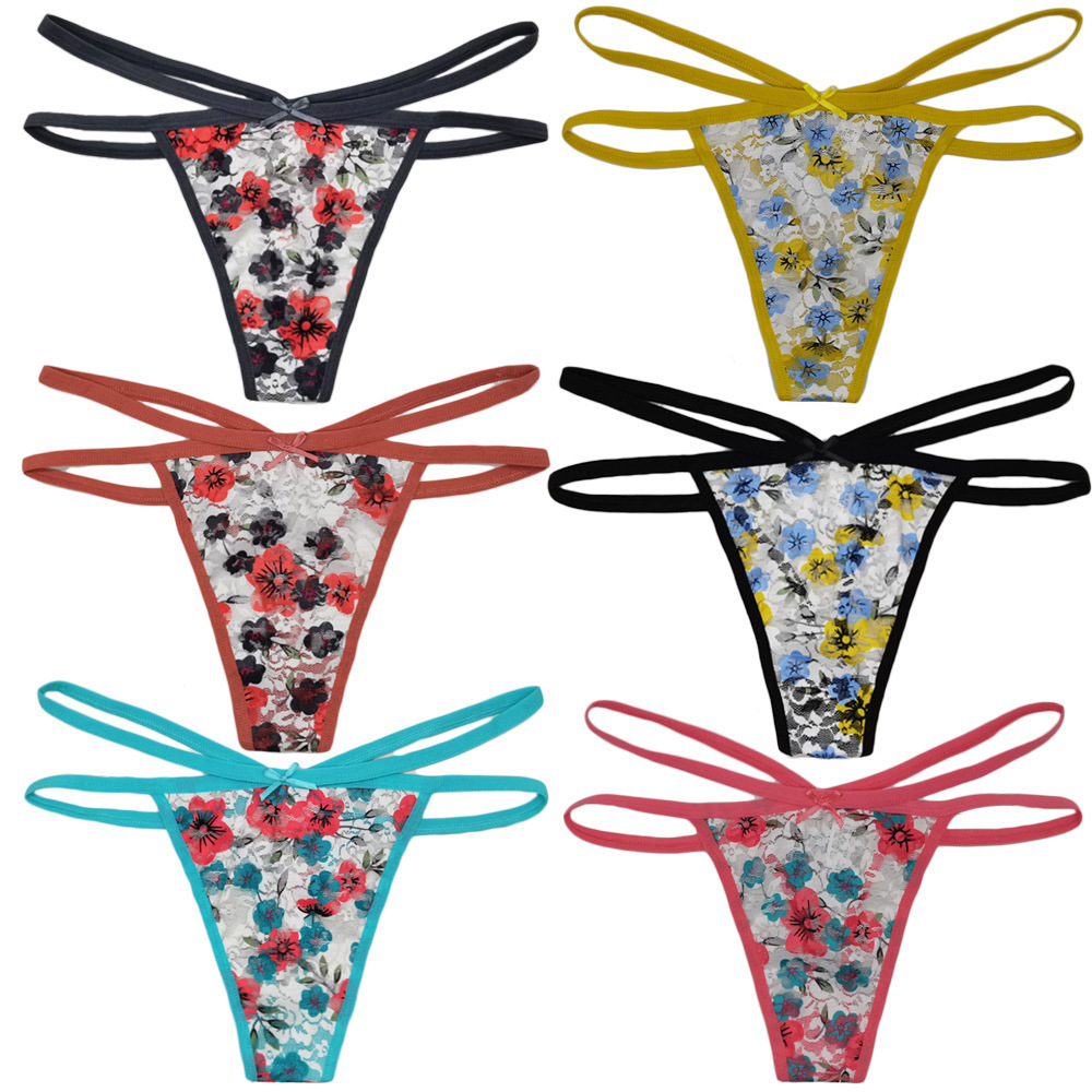 2022 New Arrival Women Sexy Lace Printing Thong Underwear Factory Supply Hot Ladies G String