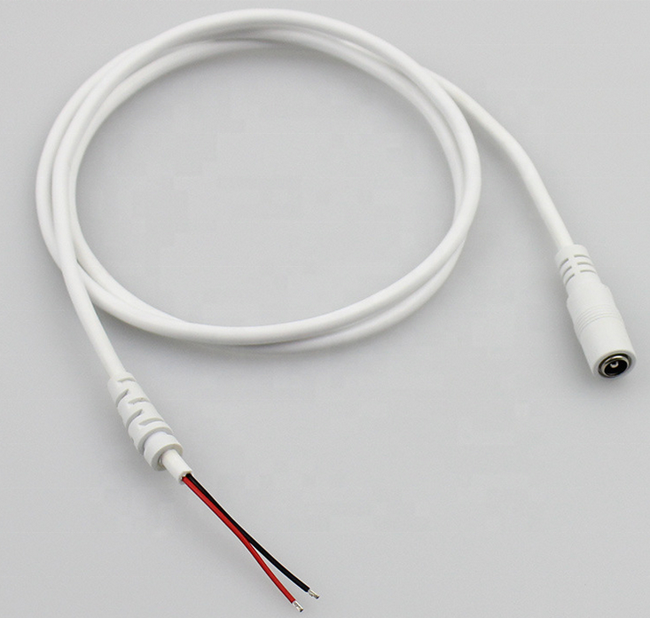 Custom DC Power Cable 5.5*2.1mm Female DC Plug to Pigtail Power Cord Lead with Small SR Strain Relief