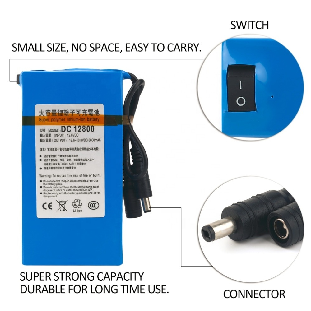 DC12V 8000mAh Super Rechargeable Portable Spare Lithium-ion Battery Pack for LED Lighting Digital Products