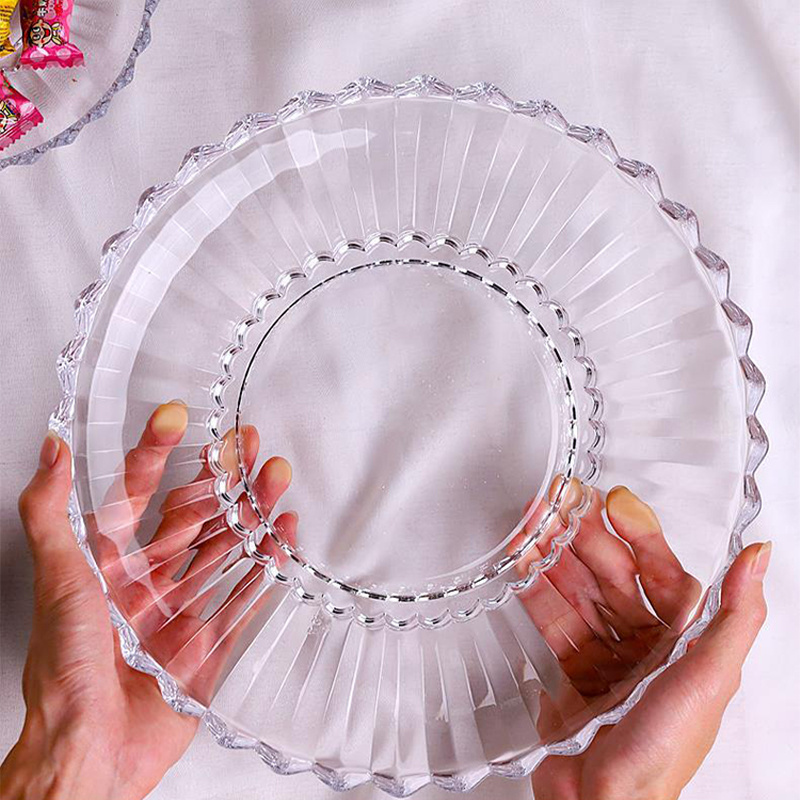 235mm high round high foot clear ridge crystal glass fruit plate with glass lid