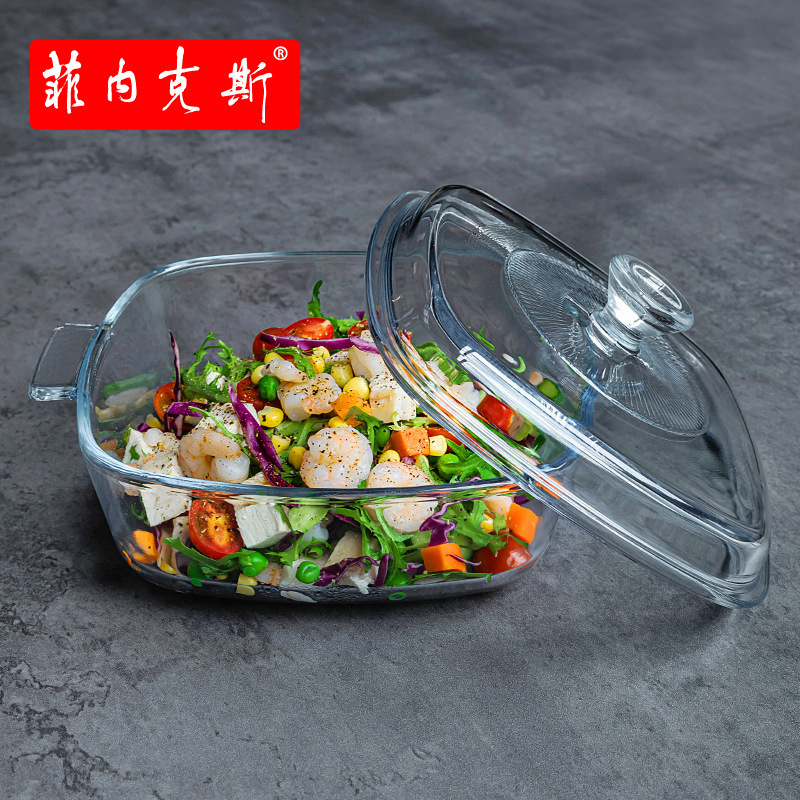 0.8L 1.2L 1.5L clear square high borosil square glass baking dish with lid in oven