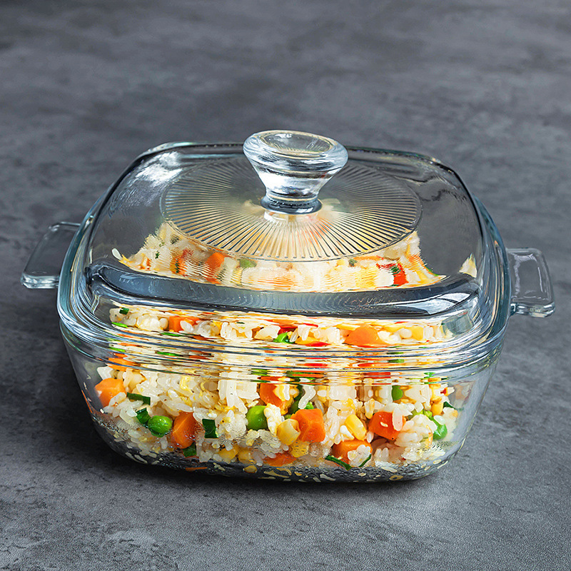 0.8L 1.2L 1.5L clear square high borosil square glass baking dish with lid in oven