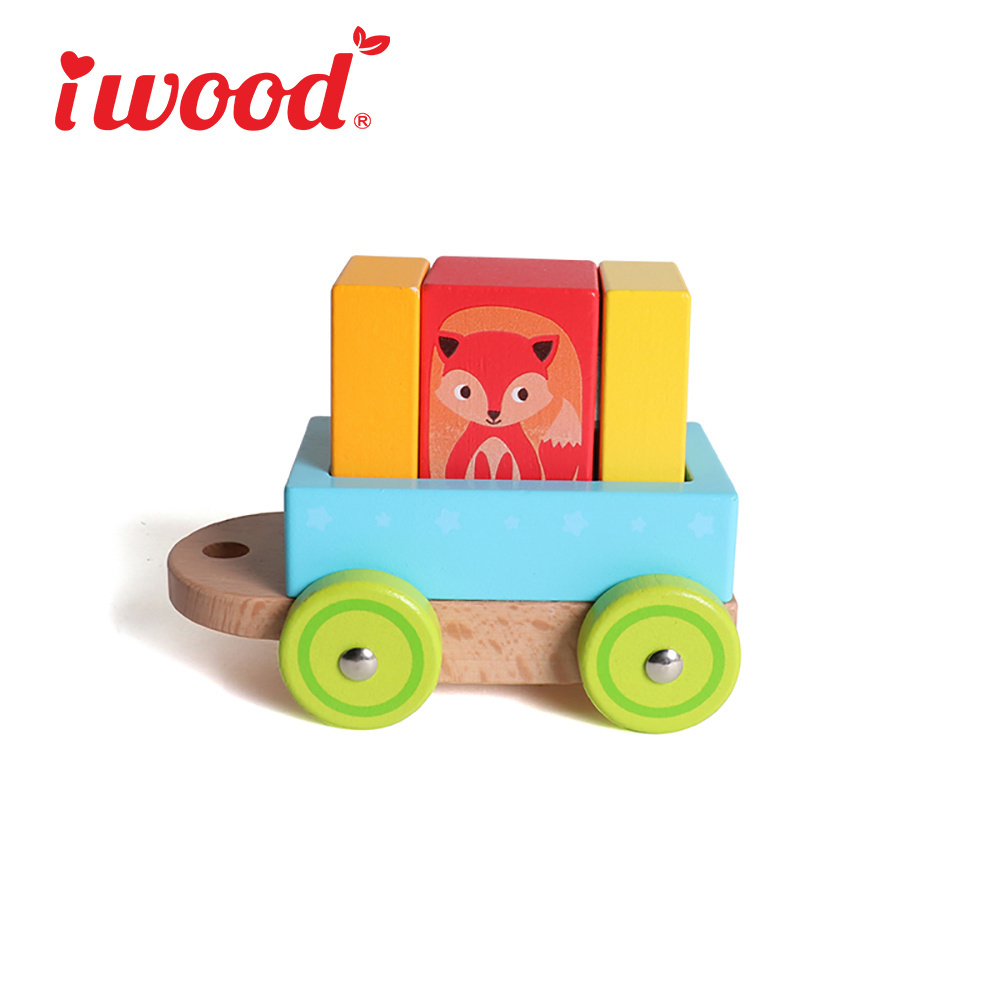 Iwood Series Kids Montessori Toys Craft Building Block Wooden Train