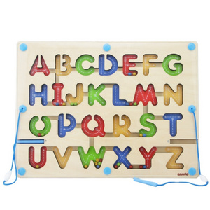 ABC Letter Pen Driving Beads Wooden Alphabet Magnetic Maze Board